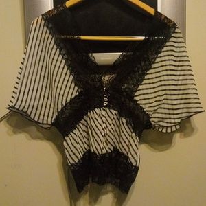 Stripes and laced shoulder shirt